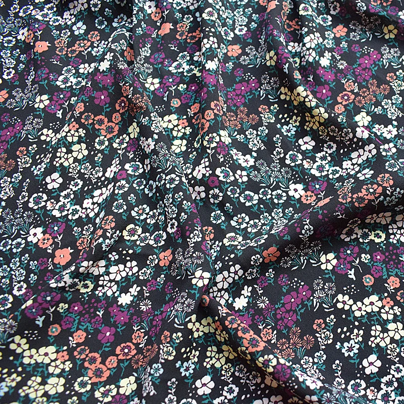 

2019 new thickened ramie chiffon fabric summer printed fabric bomi plant flower does not show high-grade