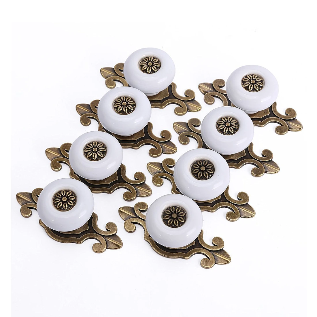 

8ST Retro Style Kitchen Knobs Metal Pull Door Handles White