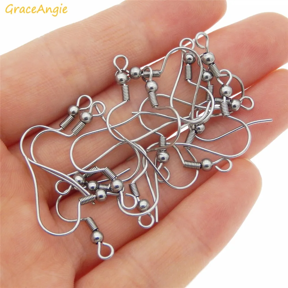 

GraceAngie 100pcs/lot Stainless Steel Silver Ear Wire Hooks Earrings Findings For DIY Earring Making Accessories 18*20mm