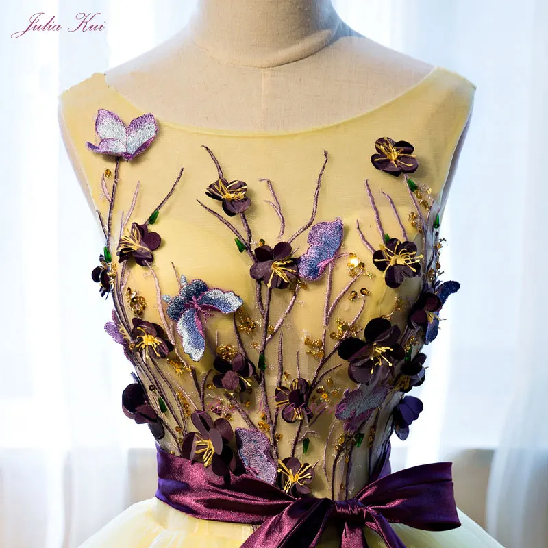Julia Kui бальное платье ярких цветов пышные платья вышивка бисером 3D аппликации без рукавов Элегантные Формальные платья