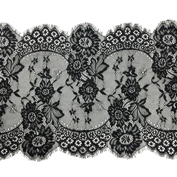 

3Meters/Lot DIY Handmade Eyelash Lace Ribbons for Clothing Dress Sew-on Elastic Applique Black White 33cm Wide Floral Lace Trim