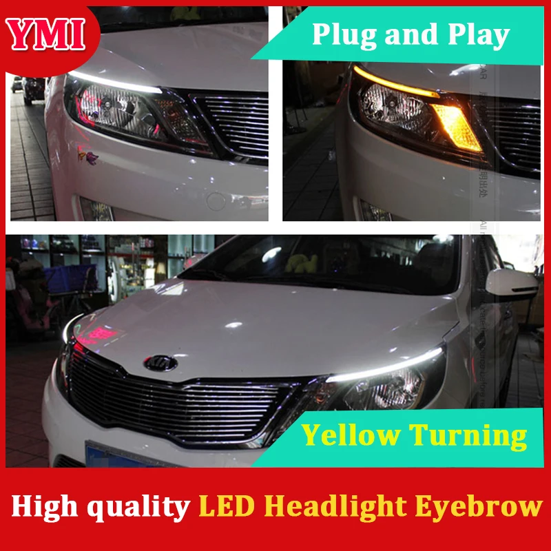 LED Headlight Eyebrow Daytime Running Light White DRL With Yellow Turn