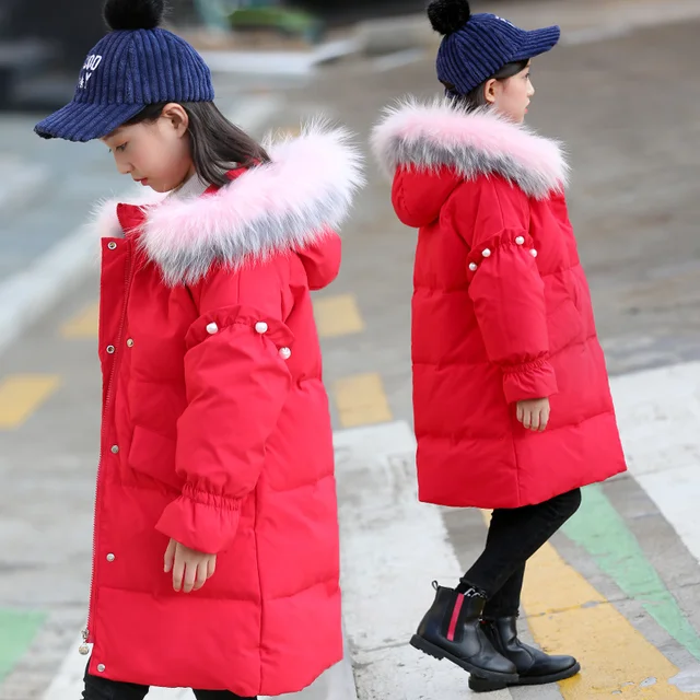 Princess Little Girls Down Jackets Warmly Winter Coat with real fur
