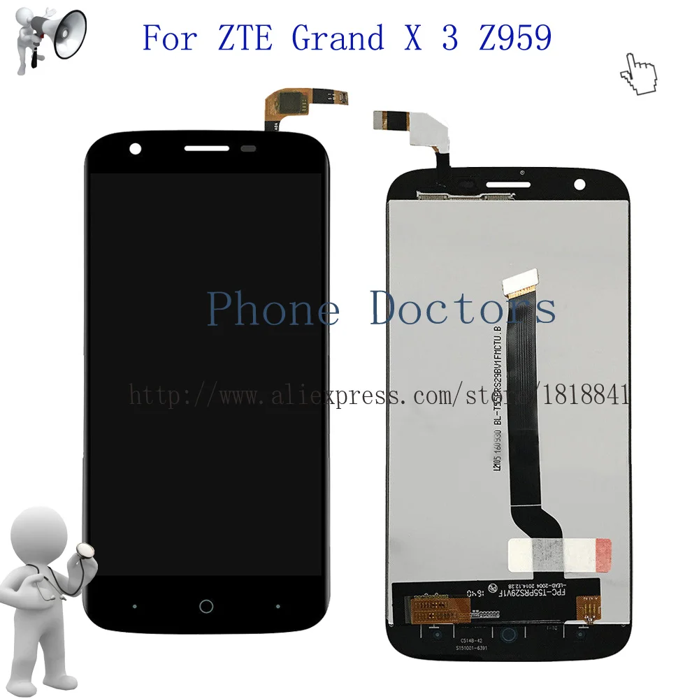 5 &quotчерный для zte Grand X3 полный ЖК-дисплей дисплей + Сенсорный экран дигитайзер в