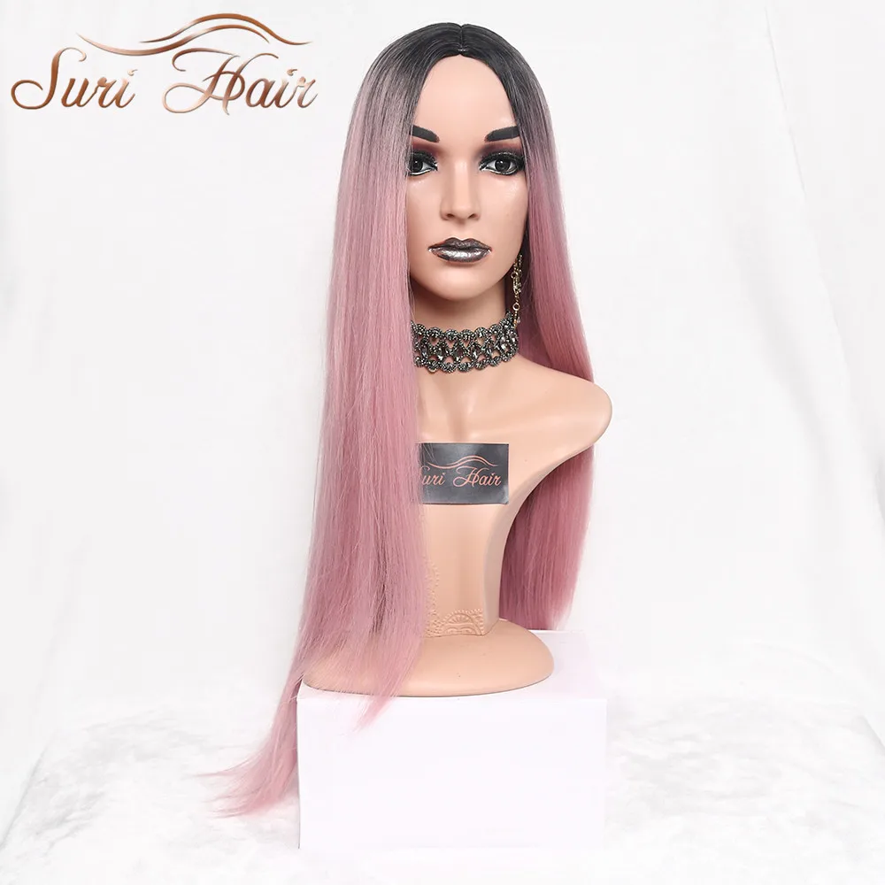 Comprare Suri Dei Capelli Lungo Rettilineo Ombre Rosa Resistente Al Calore Sintetico Due Parrucche di Tono Per Le Donne 30 inch Nero Marrone Blu parrucchino 7 colori