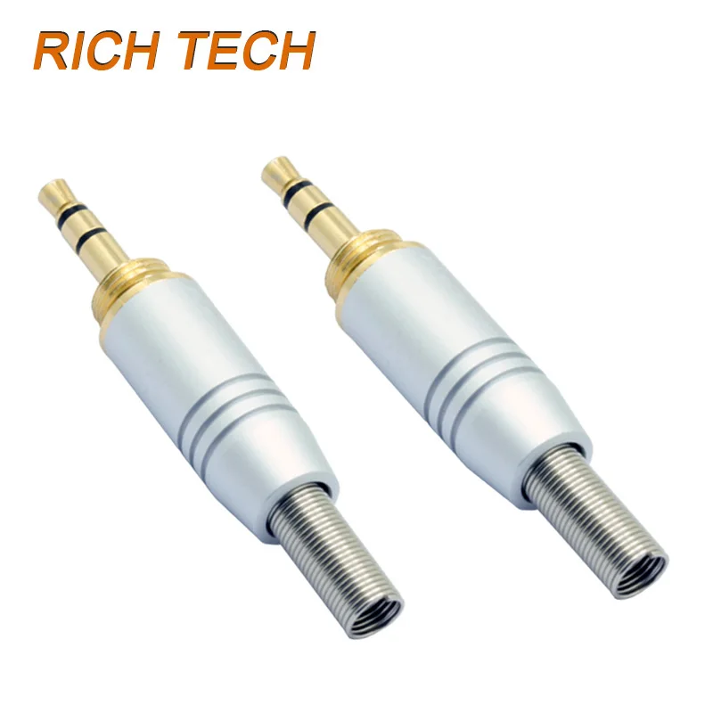 100pcs Aluminum Tube 3 poles 3.5mm stereo male plug screw-in wire connector with spring Gold Plated Plug Jack R Connector | Обустройство