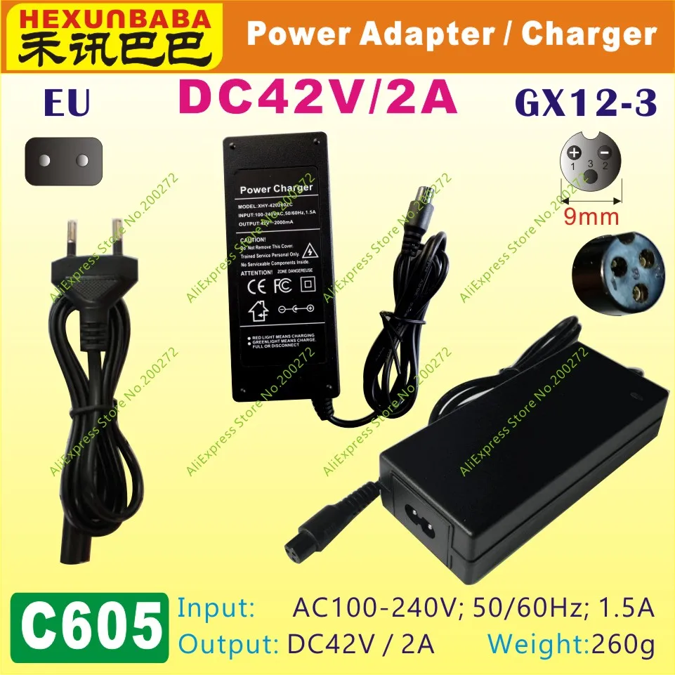 

[C605] GX12-3 / 42V,2A / EU plug ( Europe) Charger / Power adaptor for 36V electric unicycle Scooter,Ebike,hoverboard,Skateboard