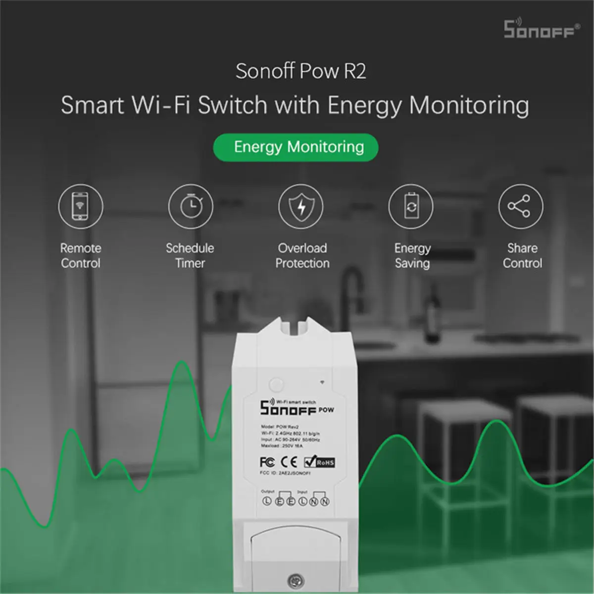 Sonoff Pow R2 15A Wifi умный переключатель монитор энергопотребление умный дом контроль мощности для использования с Google Home Мини Гнездо
