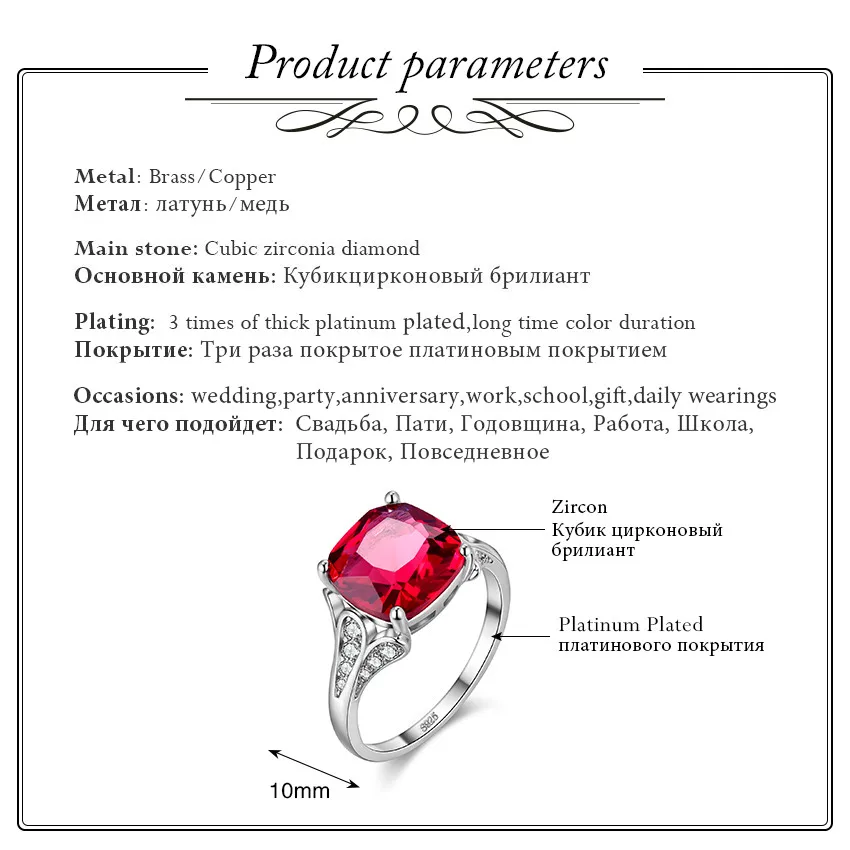 Uloveido Wedding Rings for Women Silver Color Engagement Ring Female Red Crystal Ringen Sale Bijoux Anel bague femme 15%Off Y146
