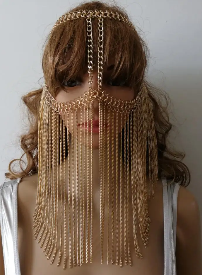 

NEW STYLE H772 Women Rock Harness Gold Chains Head Jewelry Unique Design Layers Face Mask Chains Jewelry 3 Colors