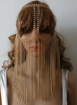 

NEW STYLE H772 Women Rock Harness Gold Chains Head Jewelry Unique Design Layers Face Mask Chains Jewelry 3 Colors