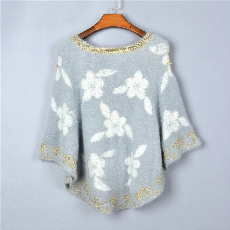 Модный осенне-зимний женский свитер с рукавами «летучая мышь», женский плащ-свитер с цветочным принтом