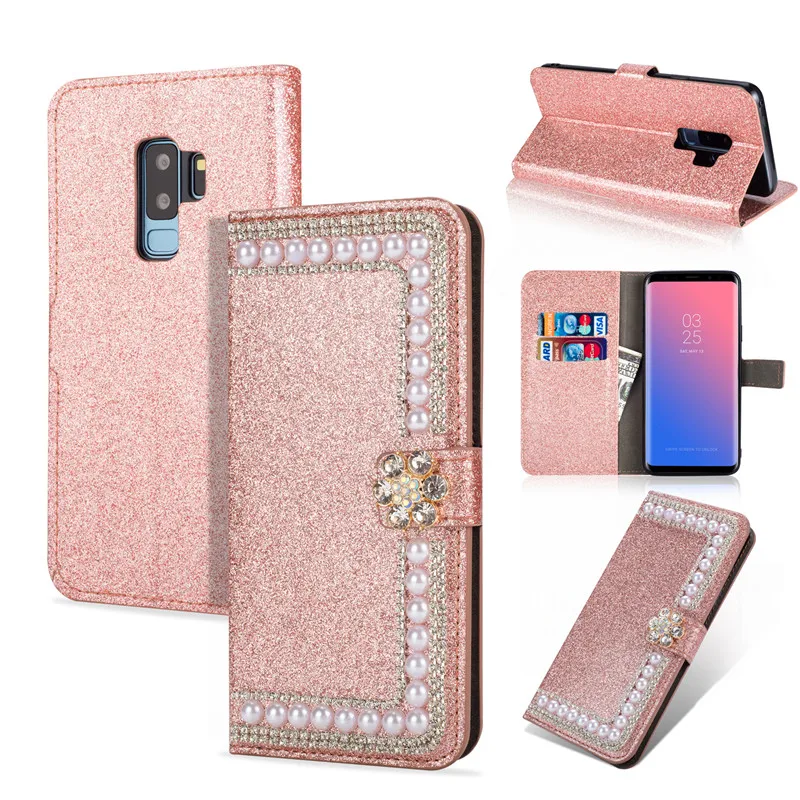 

Marchcover for Samsung galaxy A3 A5 A6 A7 A8 Plus A9 Glitter Diamond Pearl Flip Wallet Leather case Sparkle Stand Silk phone bag