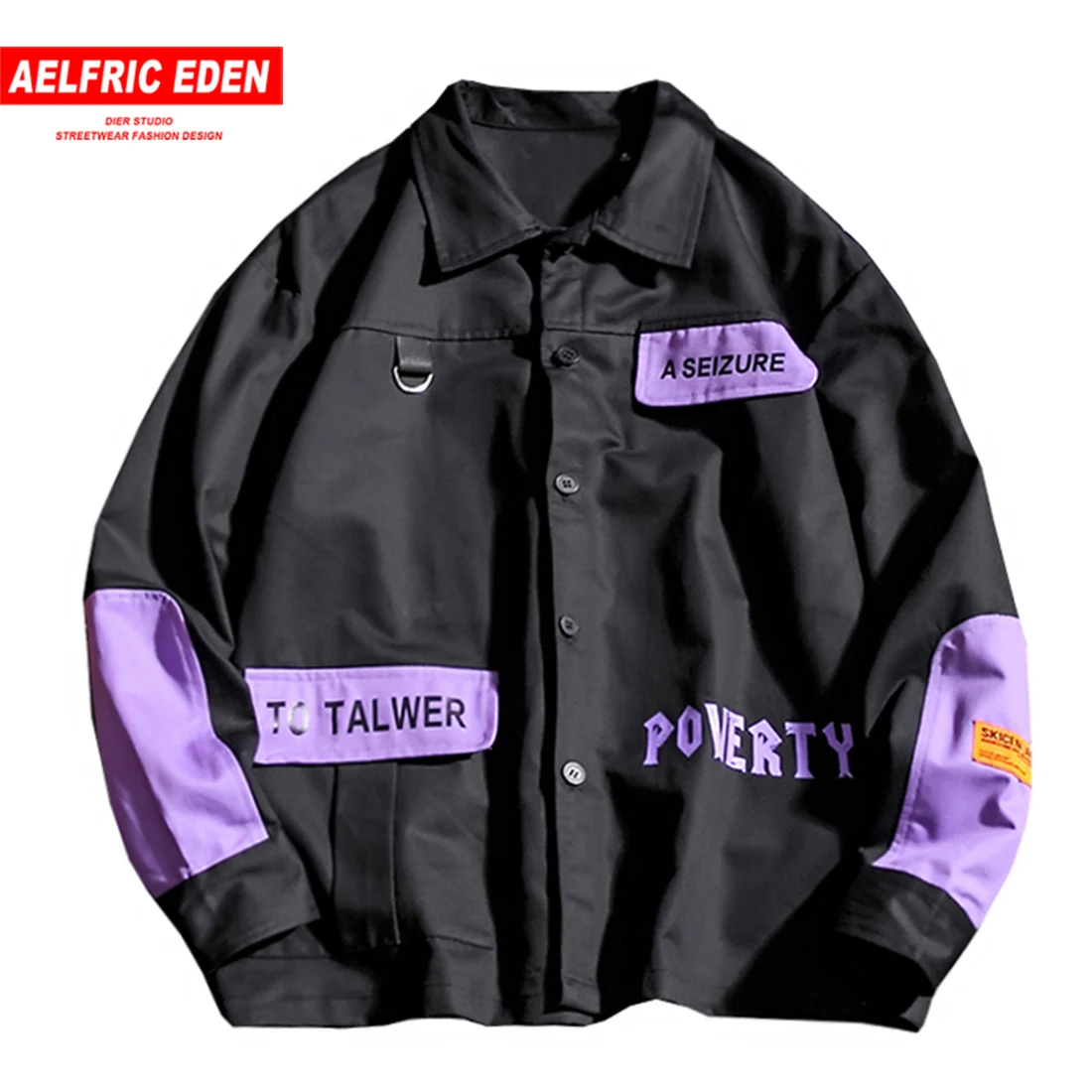 

Aelfric Eden Thin Fashion Color Contrast Patchwork Letter Print Jacket Men Japanese Style Hip Hop Casual Couple Streetwear Coat