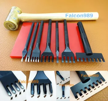 

9pcs Leather Craft Sewing Stitching Diamond Angled Pro Line Lacing Chisel Pricking Iron Punch Tool Kit Set - Beveler Awl Slicker