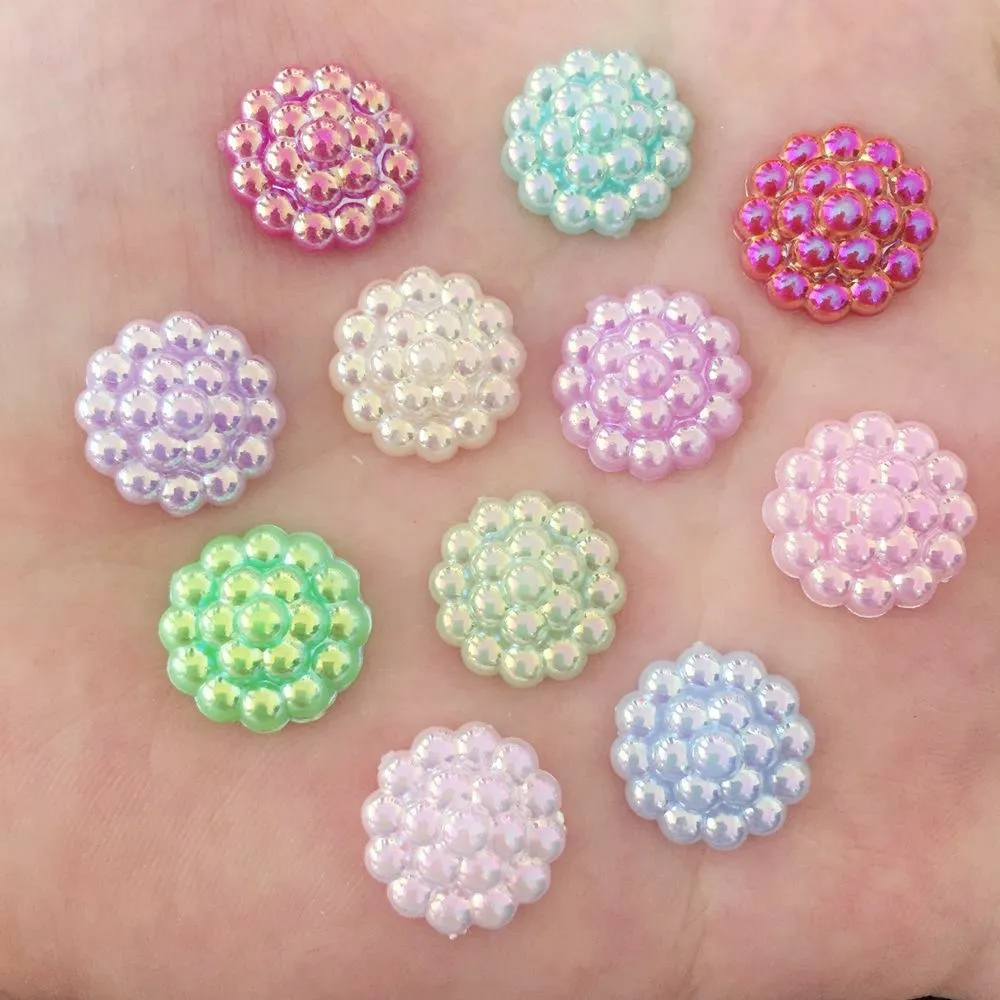 

DIY 40pcs 14mm nice AB resin Pearl flower round shape Scrapbook Craft Flatback Beads B16