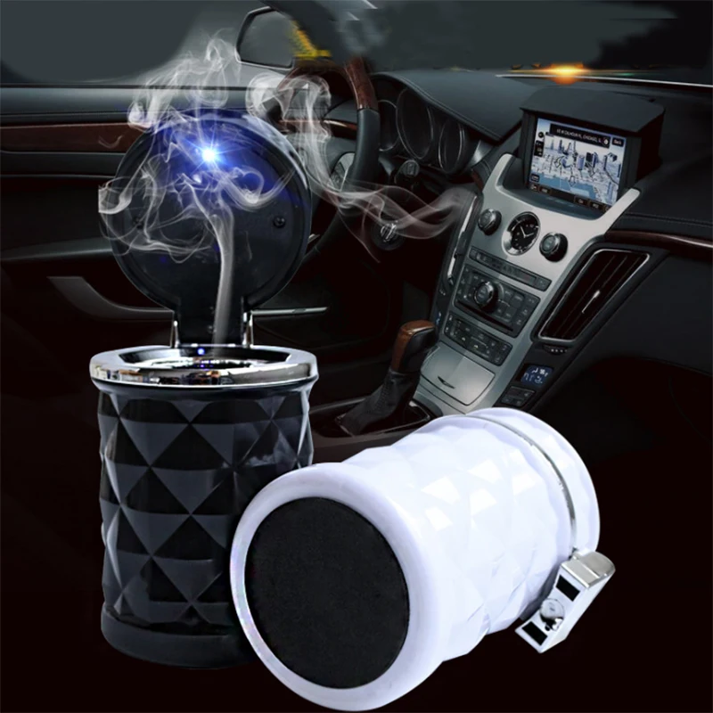 

LED Light Car Ashtray Fireproof Material Easy Clean Car Ashtray Fit Most Auto Car Cup Holder Car Accessories