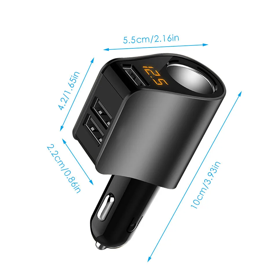 Cunymagos Car Cigarette Lighter Socket Splitter 3 USB Car Charger Quick Charge Voltage Monitor Power Adapter 5V 3.1A Car Charger (1)