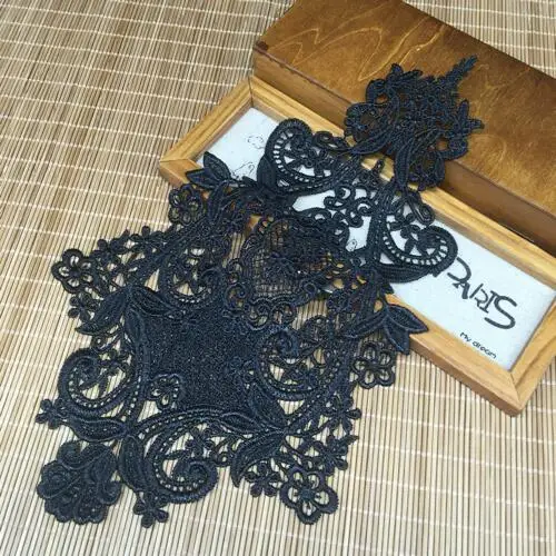 

2Pcs/lot 30*17cm Large Black retro lace embroidery water soluble flowers patch paste/ DIY handmade clothing materials A629