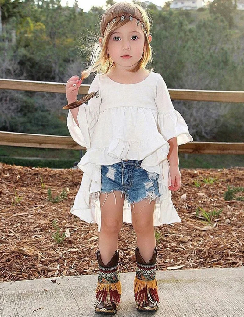 

Irregular Dress 2017 Baby Girls Dresses Frills Flare Sleeve Party Ruffles Hem Dresses Solid White Elegant Halloween Baby