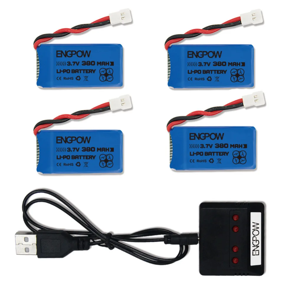 ZYGY Lot De 5 Batteries 3.7V 380mAh 25C + Chargeur 5-en-1 – Pour Hubsan, Syma, HS170, E016H, F180C, FX801, V911S, XK A150