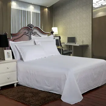 

White Hotel Satin Flat sheet 100% Cotton Solid color Stripe Bedspread Bed sheet