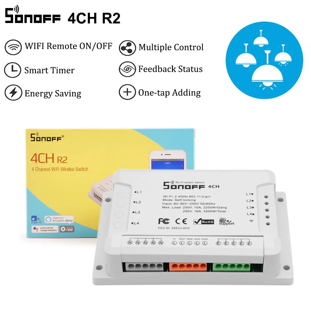 SONOFF 4CH R2 4 банды Wifi свет умный переключатель работает с Alexa Google Home Смартфон Дистанционное управление многоканальный умный переключатель
