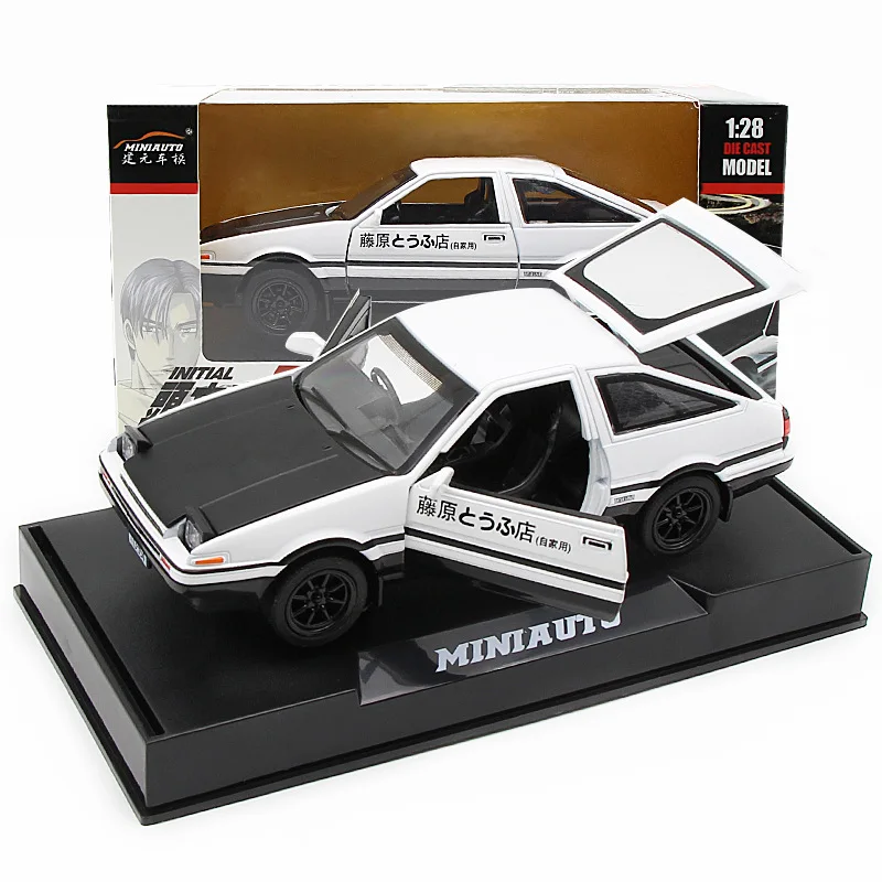 

New 1:28 Alloy Car Model INITIAL D AE86 Anime Cartoon Fast Furious With Pull Back Sound Light For Boy Toys Car Christmas Gift