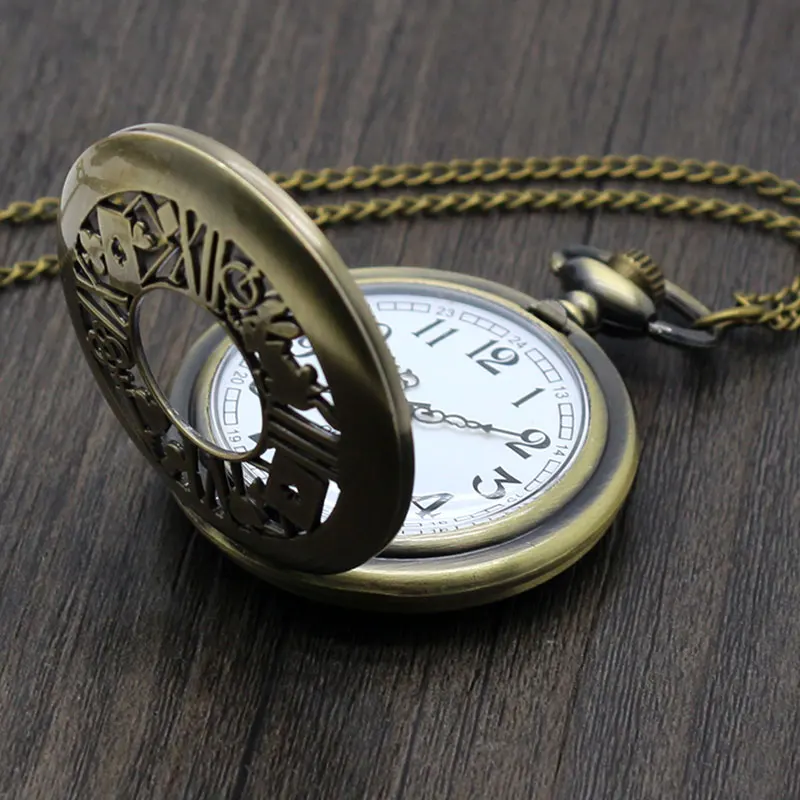 Мода карманные часы для женщин Алиса в стране чудес Кролик цветок Полный Охотник с ожерелье цепь старинные лучшие часы подарок