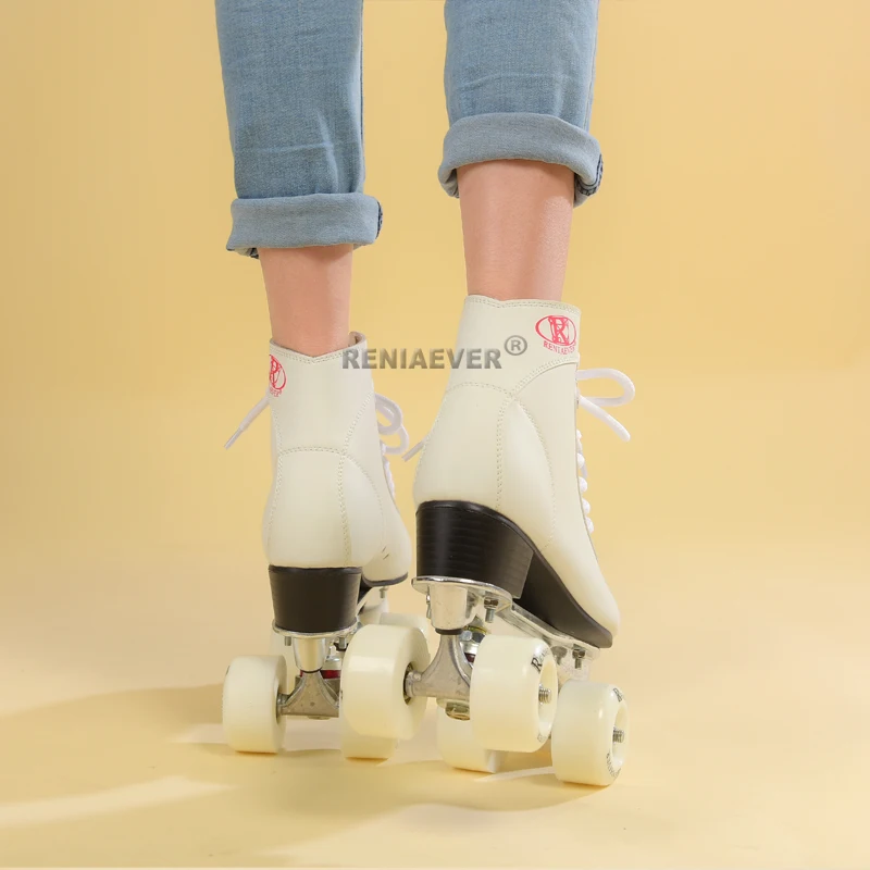 زلاجات دوارة حقيقية مزدوجة خط الزلاجات الكبار 4 عجلات اثنين خط الأبيض معدن من خليط الألومنيوم الهيكل إطارات بولي يوريثان