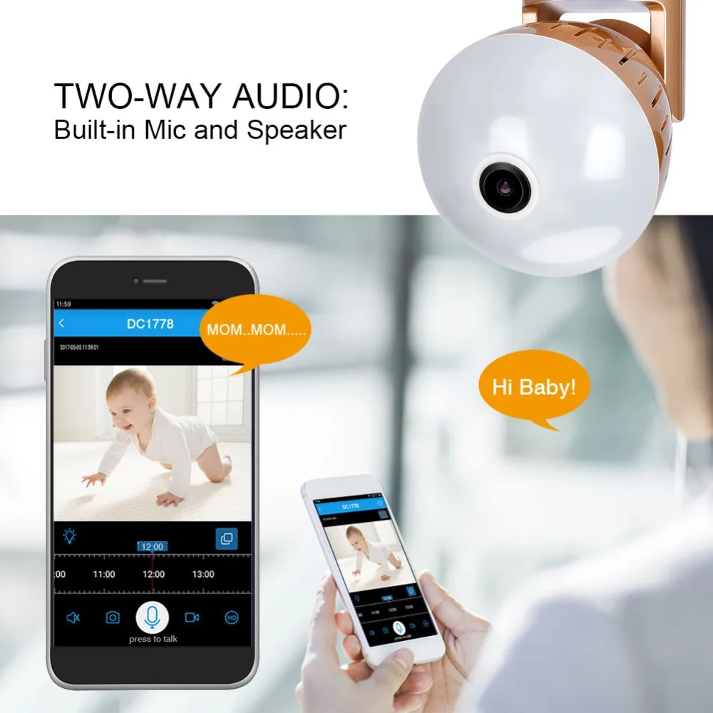 YSA 360 Degrees Fisheye Lens Panoramic IP Camera Infrared White Light Wireless 960P HD Wi-FI Mini Bulb Lamp CCTV Home Security
