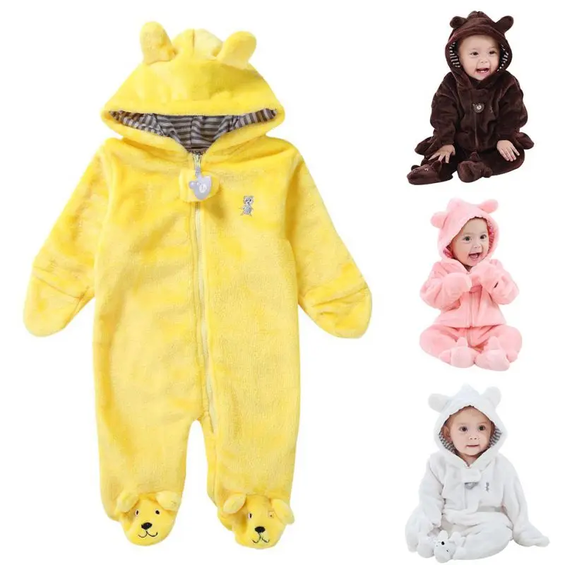 

Autumn Winter Baby Rompers Bear Newborn Baby Coral Fleece Brand Hoodies Jumpsuit Baby Girls Boys Romper Toddle Clothing Summer
