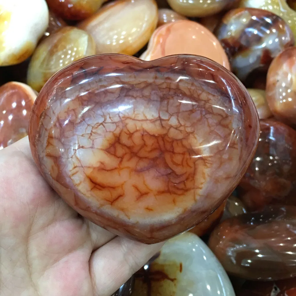 

1kg Natural Smooth Polished Hand Carved Stone red Agate heart Home Decoration