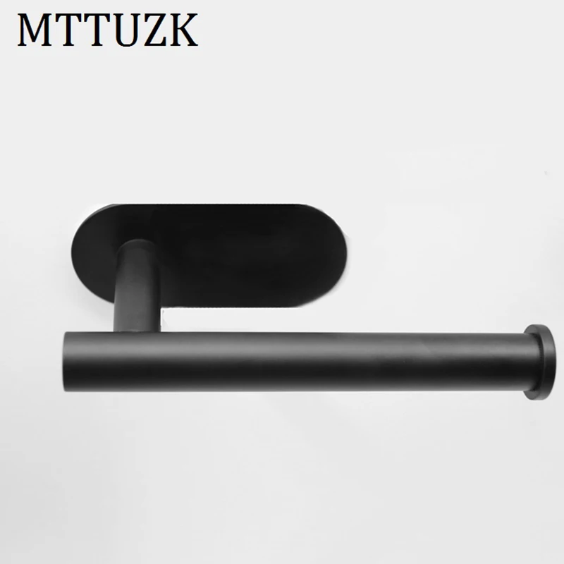 

Wall Mounted Free Nail Matt Black Toilet Paper Holder 304 Stainless Steel Roll Paper Rack Tissue Towel Accessories For Kitchen