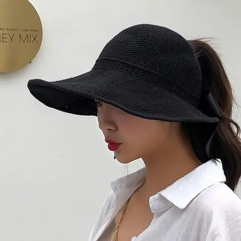 

Fashion Seaside Sun Visor Hat Female Summer Sun Hats For Women large Brimmed Straw Sun Hat Folding Beach Girls Wholesale