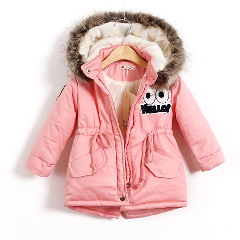 

New 2019 Autumn Winter Children Girls Warm Thick Jackets With Fur Hat Kids Parkas 90% Cotton Filling Girls Outdoor Coats