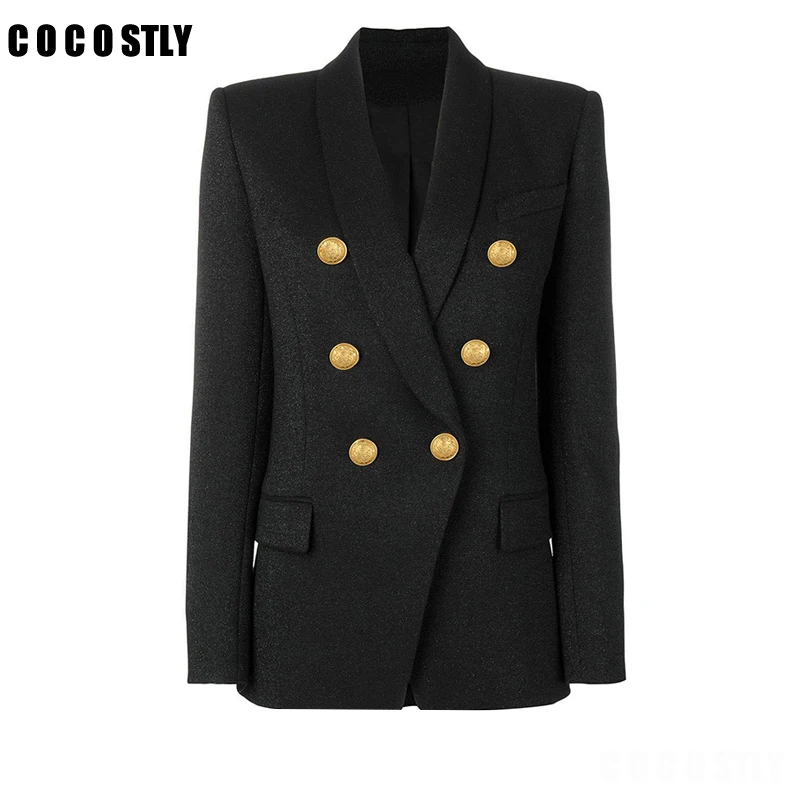 

New Black Double Breasted Blazer Women 2019 Autumn Fashion Runway Office Lady Work Ladies Shawl Collar Jackets Women Blazers