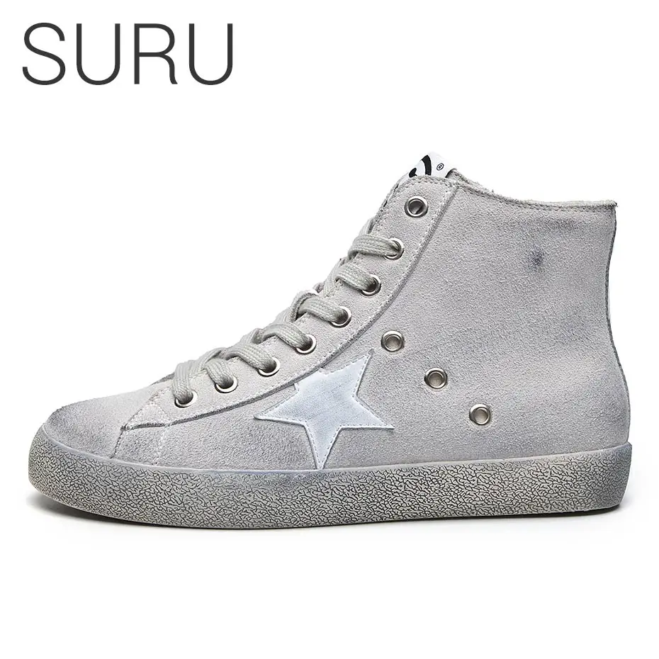 

SURU Women Suede Vulcanize Shoes Casual Girls Flats Sneakers for Fall Fashion Inside Zip Top High Leather Sneaker Shoes