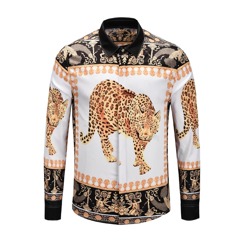 

Newest Style Hawaiian Shirt Mens Fashion Luxury Shirts Long Sleeve 3d Print Leopard High Quality Famous Brand Turn-down Collar