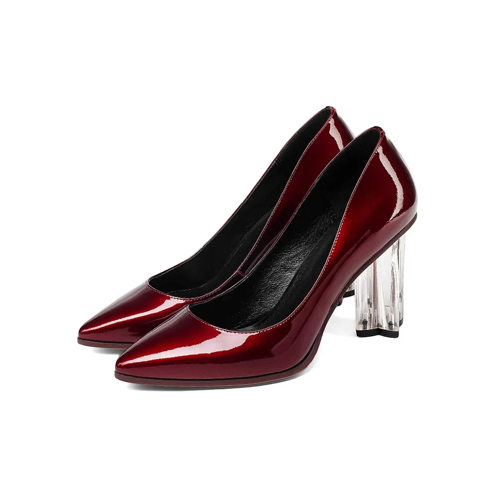 Automne Talons Pointu Printemps Chaussures Beauté Pompes Véritable Femmes Lenkisen Princesse Mode Brevet vin De Noir Peu Bout L10 En Profonde Rouge Cuir Cristal xSqUXn06Yw