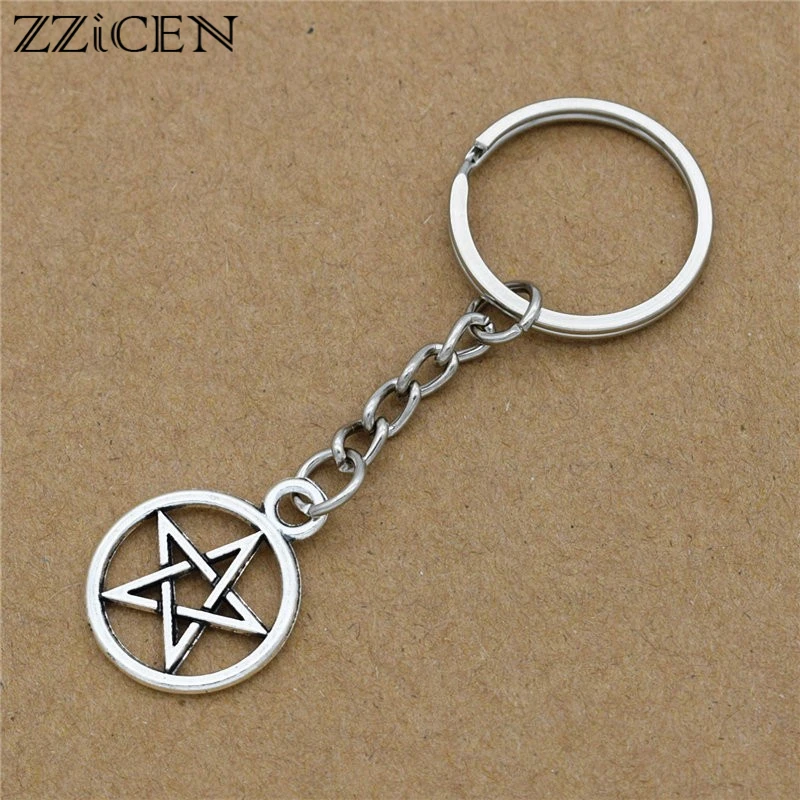 

Vintage Silver Supernature Wicca Star Pentacle Pentagram Charm Pendant Keychain Gift Car Purse Key Chain Ring DIY Jewelry