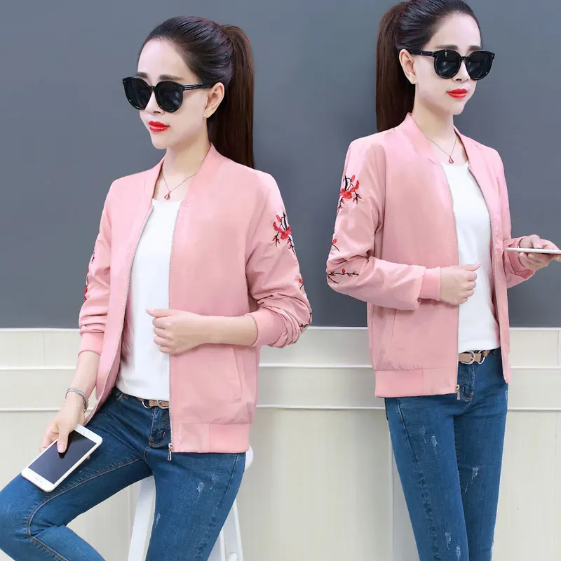 price cut  Spring Female Windbreaker Coat Embroidery Short Zipper Lightweight Jacket Baseball Uniform Loose La