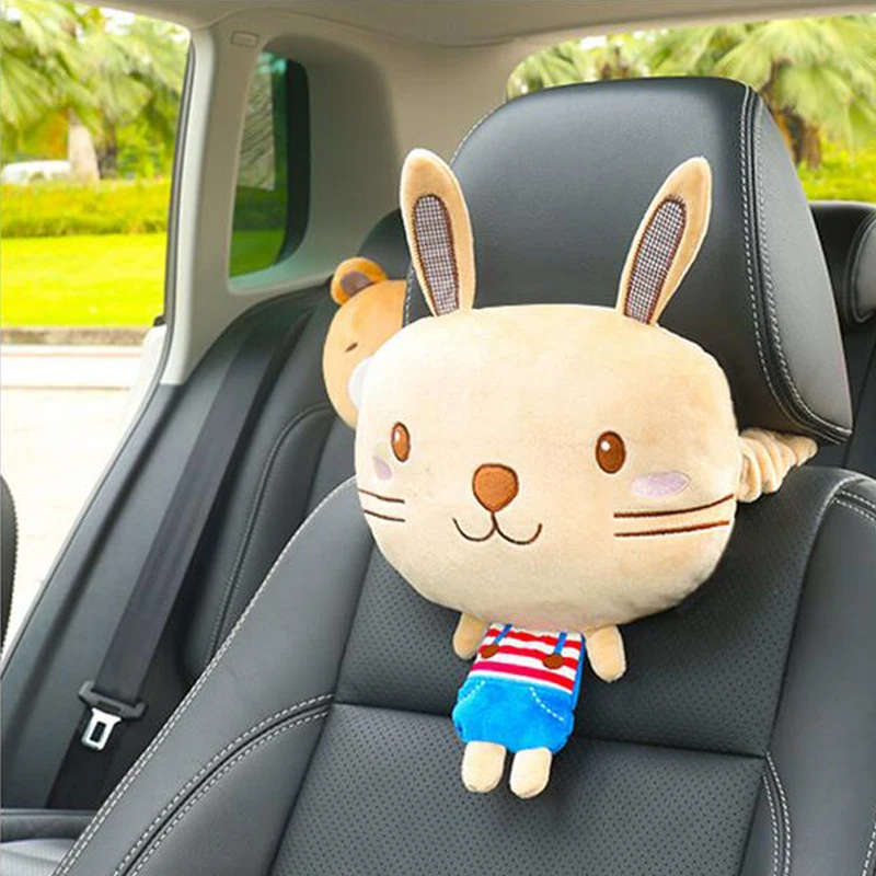 1pcs Carton Fox Lion Rabbit Bear design cotton car pillow cute neck pillow car headrest woman girl baby gift car accessories