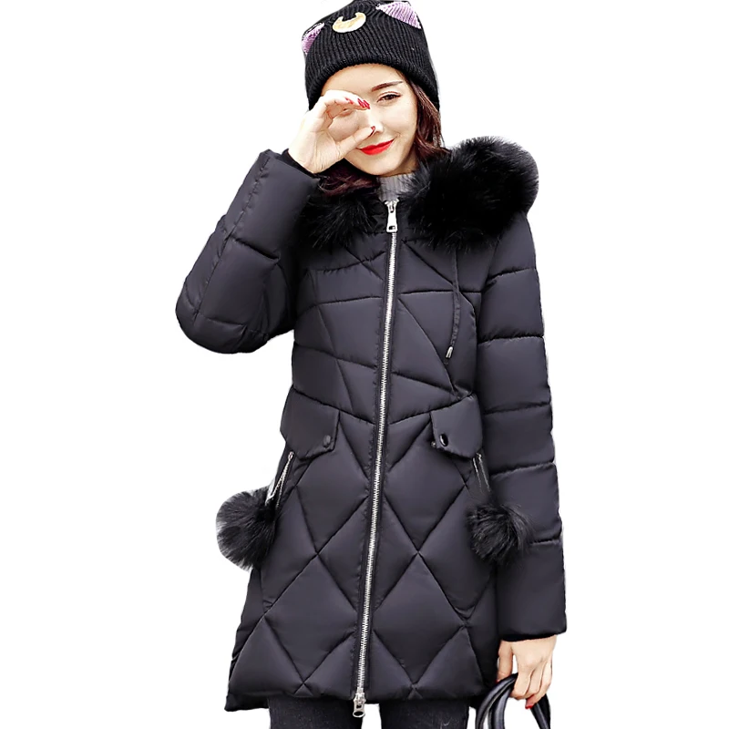 2018 warm thicken big fur collar women winter jacket long with hood outerwear for women coat high quality womens parka long