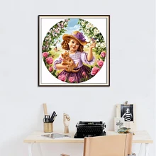 

DIY 5D Diamond Painting Full Round Cross Stitch Kits Diamond By Number Cute Girl Diamond Mosaic Rhinestone Embroidery