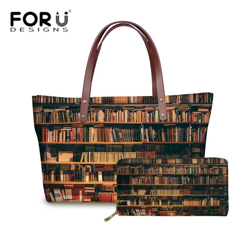

FORUDESIGNS Library Book Printing Handbags for Women Retro Style Hand Bag Ladies Fashion Shoulder Tote Bags Large Sac A Main