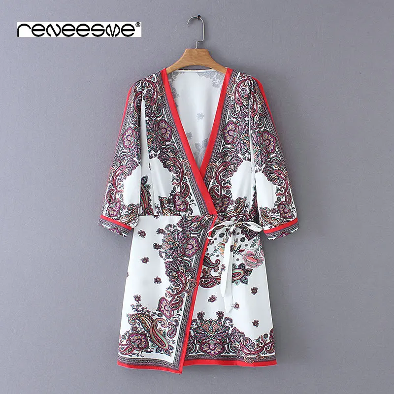 

spring summer 2019 new women dress cardigan lace up long sleeve sashes print ladies dresses chic indie folk loose vestidos
