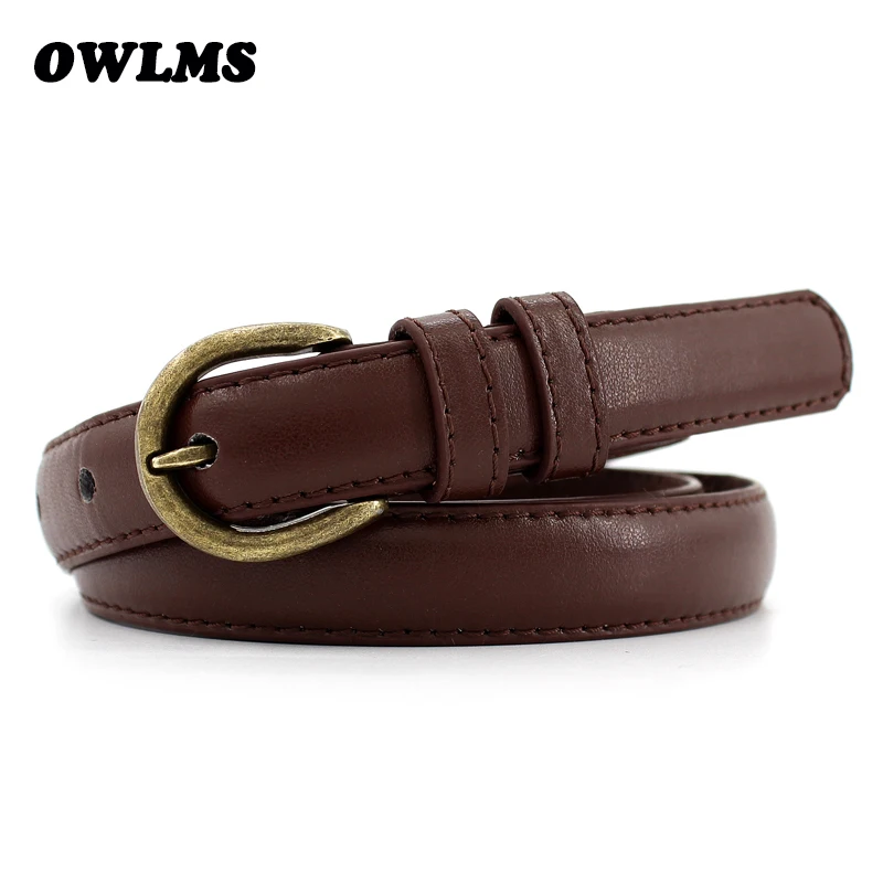 

HOT leisure belts dress decorated wild belt brown leathers female pull line simple student thin leather black women cummerbund