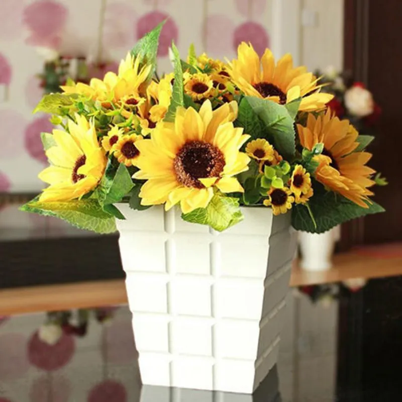 

7 Heads Fake Sunflower Artificial Silk Flower Bouquet Home Party Festival Decoration Supply Event Table Floral Decor