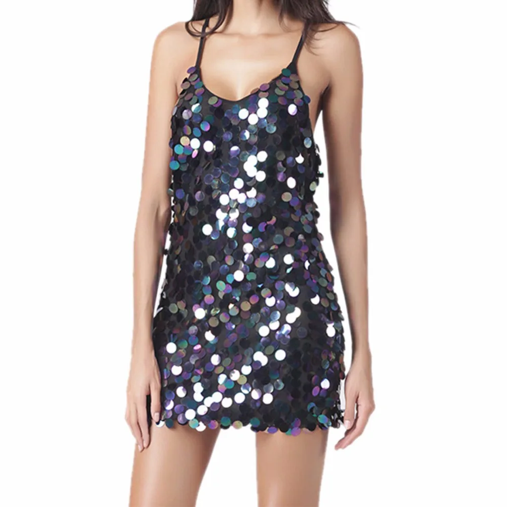 Lisli Womens Flashy Mermaid Sequin Spaghetti Strap V Neck Party Camis